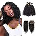 Brazilian Virgin Curly Bundles with Closure Wet and Wavy Human Hair Weave Bundles 8A 100% Unprocessed Kinky Curly Bundles with 4x4 Lace Closure Natural Color(10 10 10 10+10 Free Part,50g/Bundle) …