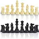 32 Plastic Chess Pieces Replacement Set for 15-20" Boards with Felt Bottom | 2.95 Inch King Soft Felt Bottom Protection Drawstring Storage Bag Replacement Chess Pieces