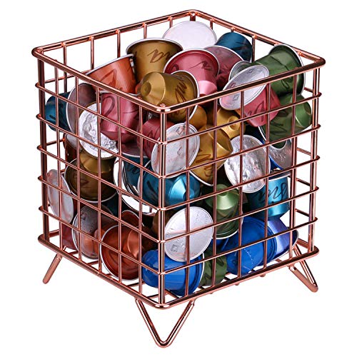 Coffee Pod Holder, Nugorise Coffee Pod Organizer, Metal Coffee Pod Storage Basket for Kitchen, Office, Cafe and Pantry, Rose Gold