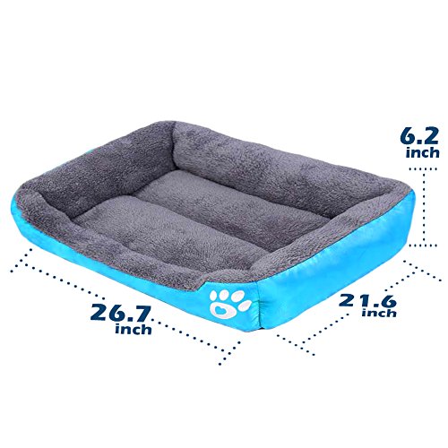 Barelove Pet Dog Bed, Washable Rectangular Pet Basket Bed , Durable and 100-Percent Waterproof and Fleece Lining Fit Most Pets (Large, Blue) - Thumbnail 2