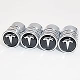 US85 Tesla Logo Emblem Auto Car Wheel Tire Air Valve Caps Stem Cover Cover Accessories Decoration Birthday Gift (Silver Chrome)