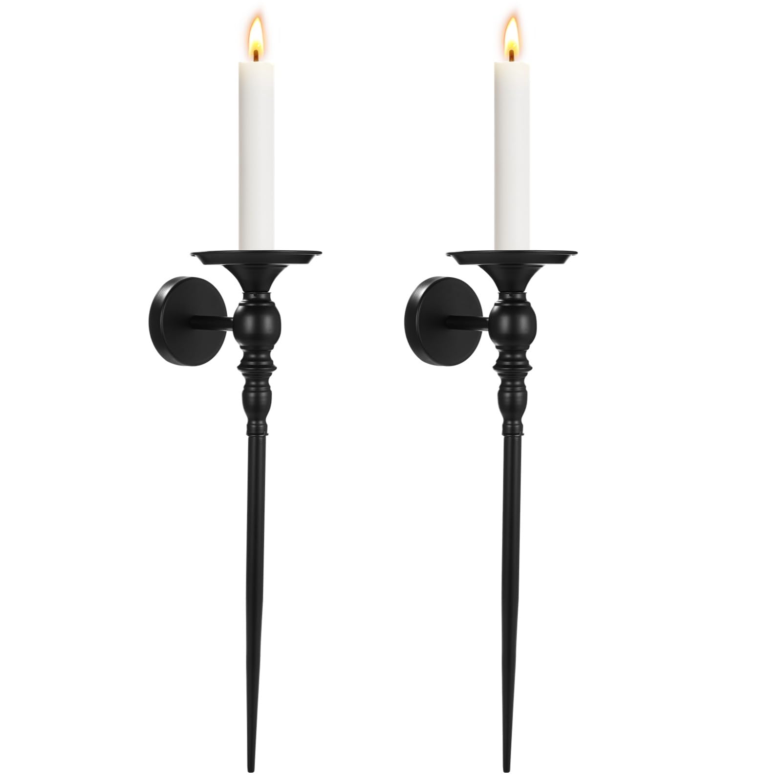 Photo 1 of 2 Pcs Candle Sconces Wall Decor Set, Black Gothic Wall Candle Holder, Iron European Style Candle Holder, 24 x 5.5 x 5.5 in