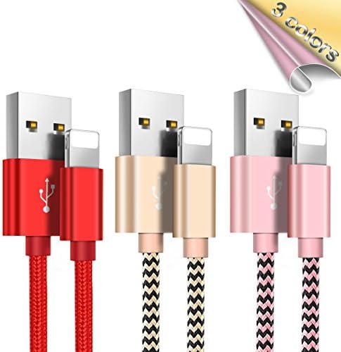OTISA Lightning Cable For iPhone, 3PACK 5FT/1.5M Nylon Braided Charging Cord，Lightning to USB Cable, Charger Cable for iPhone X/8/8 Plus/7/7 Plus/6/6 Plus/5/5S/5C/SE and more (Pink+Gold+Red)