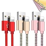 OTISA Compatible Cable, 3PACK 5FT/1.5M Nylon Braided Charging Cord, to USB Cable,Charger Cable Phone X/8/8 Plus/7/7 Plus/6/6 Plus/5/5S/5C/SE (Pink+Gold+Red)