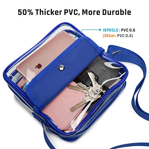 iSPECLE Clear Purse Stadium Approved, Clear Bag Approved for NFL, PGA, NCAA, Adjustable 4.92ft Shoulder Strap for Crossbody Bag, Blue