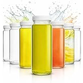 16oz Glass Juice Bottles with Lids - 6 Pack Wide Mouth Glass Water Bottles for Juices, Smoothies, Beverage Storage - Durable, Reusable, Dishwasher Safe, Glass Bottles for Juicing (White Caps)