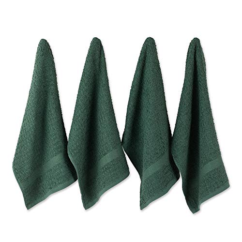 DII Basic Terry Collection Waffle Dishtowel Set, 15x26, Solid Dark Green, 4 Pie…