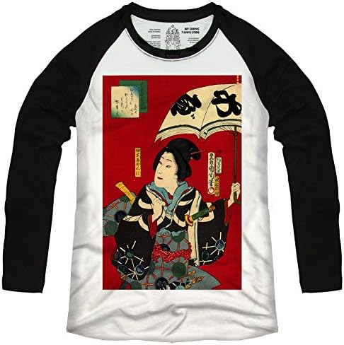 Men's Japanese Woman Samurai Baseball Graphic Basic Long Sleeve Raglan T-shirts Tee (X-Large)