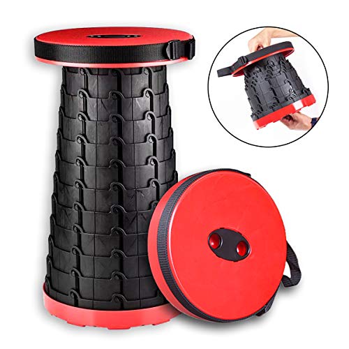 Amkey Retractable Folding Stool, Telescoping Stool Seat Portable for Home Garden Outdoor Travel Camping Fishing, Lightweight and Sturdy Holds up 330 Lbs (12 Levels Adjustable)