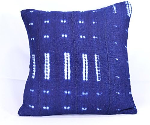 19x19 Double-Sided Indigo Mud cloth Pillow Cover; Tie &amp; Dye Mudcloth Throw Pillow; Bogolanfini Decorative Pillow from Mali - BF1031