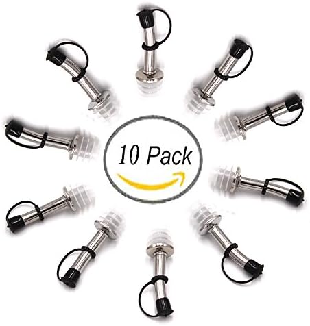 ANFIMU 10 Pack Stainless Steel Liquor Bottle Speed Pourers Tapered Spout with Unique Rubber Dust Cap