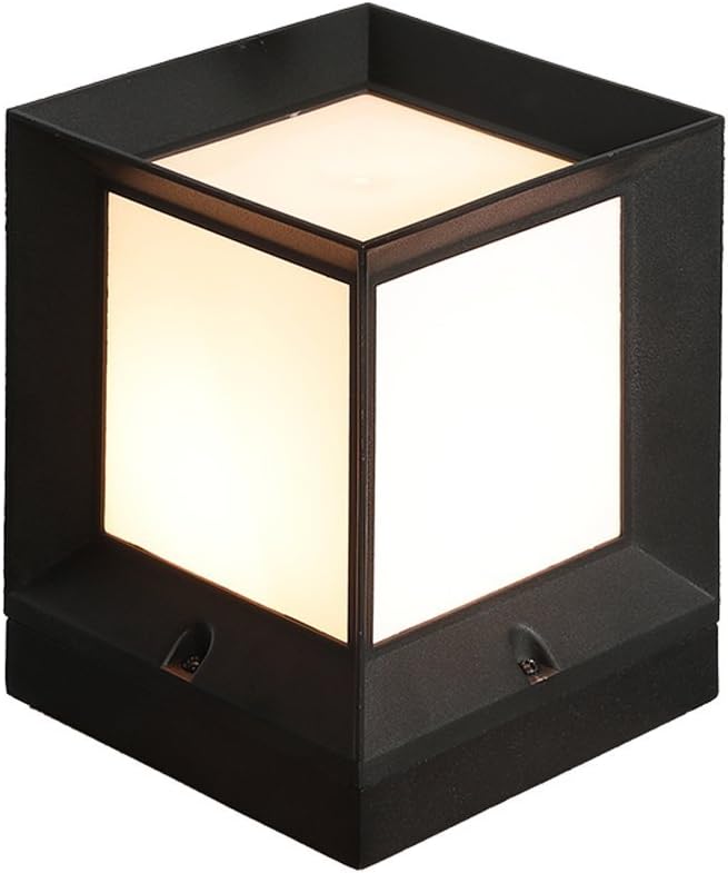 Traditional Black E27 Column Headlight Outdoor Waterproof Acrylic Lampshade Square Gate Pillar Light Bright Street Lamp Balcony Lawn Landscape Post Pillar Lantern Light (Size : Height 26cm)