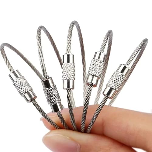 10x Stainless Steel Wire Keychain Rope Threaded Key Ring Loop
