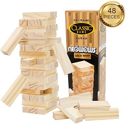 NEOWOWS Stacking Board Games Wooden Building Blocks Tower Camping Lawn Games for kids - 48 Pieces