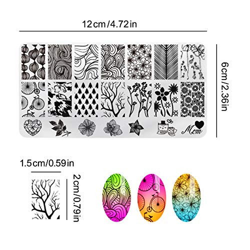AIMEILI Nail Art Stamping Templates Manicure Tool Kit, 5pcs Nail Stamping Plates, 2 Stamper, 2 Scraper, 1 Latex Peel Off Tape