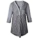 Famulily Women's Loose V-Neck Cuffed Sleeve Lace Panel Casual Tops Blouses Shirt(Grey,X-Large)