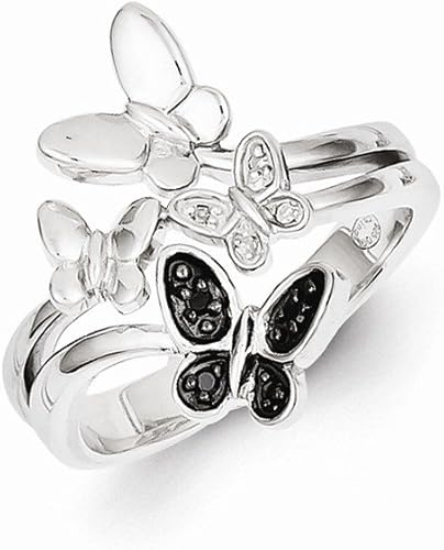 Amazon Com Sterling Silver White Black Diamond Butterfly Ring