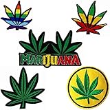 Assorted Marijuana Leaf Iron on Patches Sew on Cannabis Weed Embroidered Applique, 5Pcs