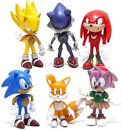 Amazon.com: Sonic the Hedgehog Action Figures - Pack de 6 figuras coleccionables con broche de sónico, diseño muy detallado - para niños y coleccionistas - Incluye sonic, colas, nudillos, sonido de metal,