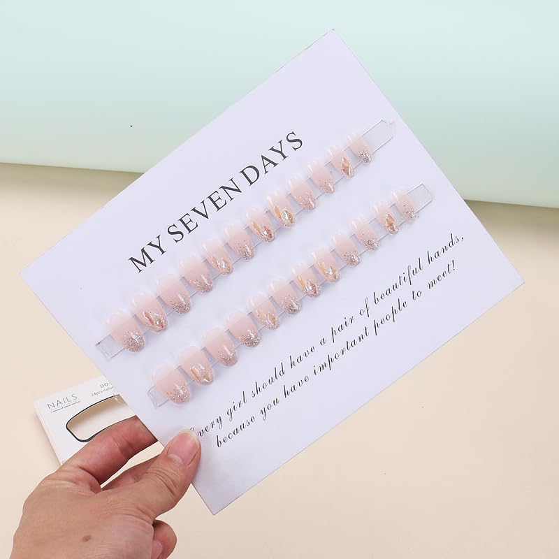 24Pcs Luxury Rhinestone Press on Nails Bling Coffin Fake Nails with Rhinestones Design Artificial Acrylic Nails Gradient False Nails Bling Glitter Glue on Nails Aurora Stick on Nails for Women Girls - Image 3