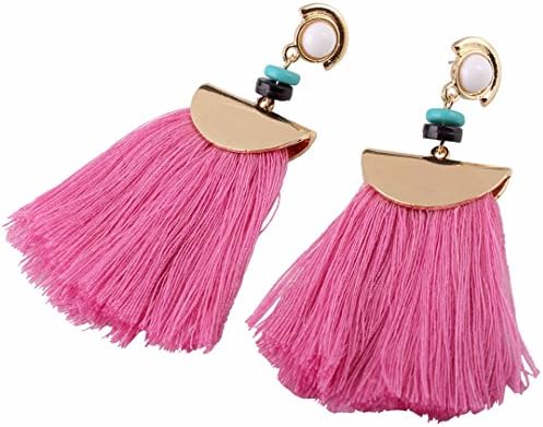 Elegant Bohemia Ethnic Tassel Bead Dangle Stud Eardrop Earrings - Pink