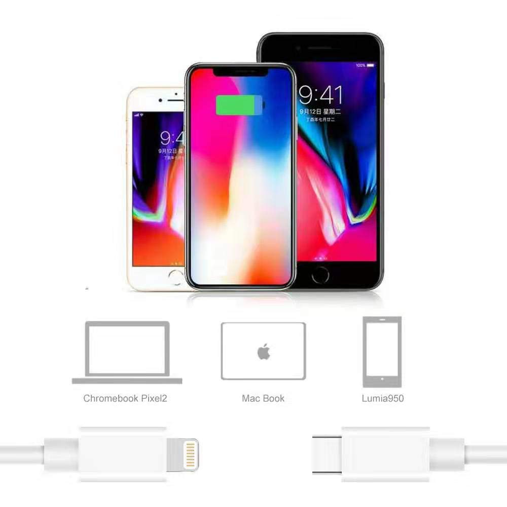 Gin FOXI USB C to Lightning Cable [2 Pack 3.3ft MFi Certified] Fast Charging (with Type C PD Ac Adapter) Compatible with iPhone 8/8 Plus/X/XS/XR/XS Max