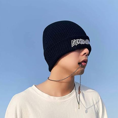 Amazon Co Jp Phlps ニット帽子黒い文字刺繍メンズ レディース 秋冬流行 の太いハットクール ハットスカルキャップスタイリッシュなビーニー帽子を温めます ホーム キッチン