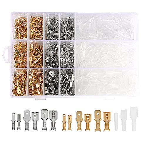 Wire Crimp Connectors Spade Terminals Kuzavtye Electrical Wire Connector Male Female Spade Connectors Crimp Terminals Quick Disconnected Splice Set Kit For Car Auto Boat (900PCS Gold&Silver Mixed Set)