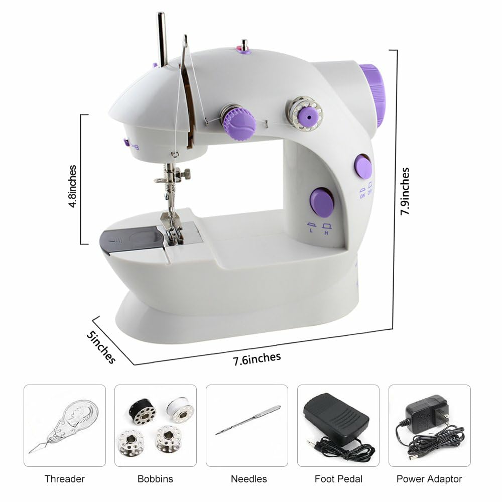 Mini Portable Sewing Machine with Two-Speed Two-Switch for Household Handwork (White)