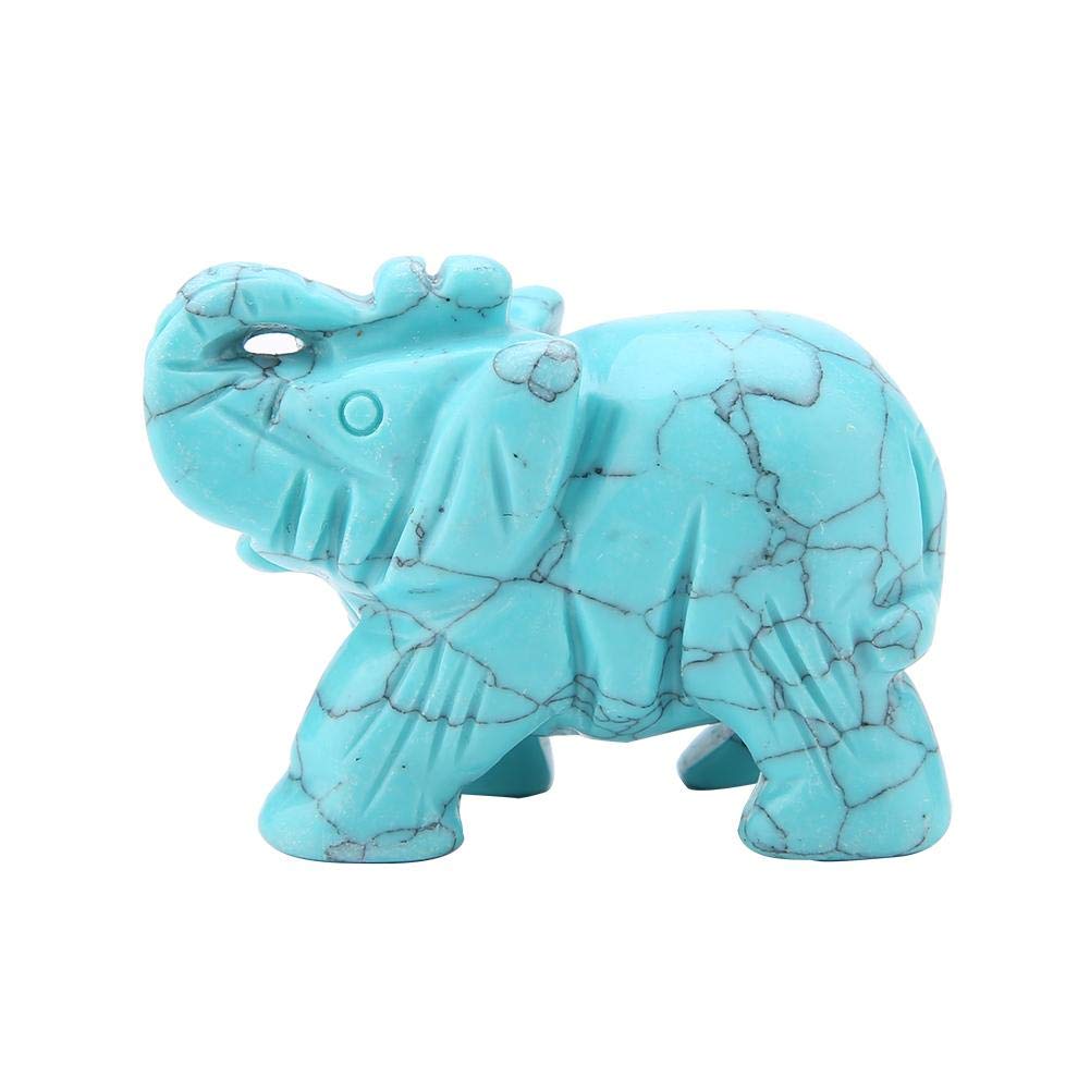 Cikonielf 2-Inch Natural Jade Carved Elephant Statue - Feng Shui Crystal Lucky Elephant for Home Decor (绿松石)