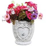 French Country Rustic White Ceramic Planter / Decorative Tabletop Plant Display Pot