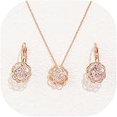 Crysdue Gorgeous Cubic Zirconia Camellia Flower Jewelry Set Elegant Bridal Floral Necklace Earrings Set Birthday Valentine's Day Christmas Jewelry Gifts for Women