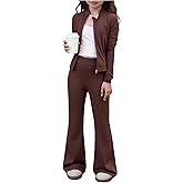 SOLY HUX Girl's Fall Outfit 2 Piece Zip Up Jacket and Flare Pants Clothing Set Casual Streetwear Clothes