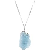 OdrillionGems Natural Raw Aquamarine Pendant Necklace, 925 Sterling Silver, March Birthstone, Rough Healing Crystals, Rhodium Plated, Women Jewelry, Christmas Gifts, Size 18" Inch