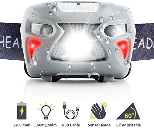 Fukkie Headlamp Flashlight, Rechargeable Waterproof LED Headlamp with 8 Light Modes, Adjustable Band, Lightweight, USB Cable, Ultra Bright 150 Lumen Perfect for Running, Camping, Hiking and Fishing