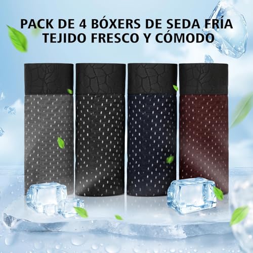Hellomamma Calzoncillos Hombre Boxer Largos: Ropa Interior de Seda Fría de Malla Transpirable - Antirozaduras sin Etiquetas para Hombres para Deporte Gym y Ciclismo Talla S-XL Pack de 4