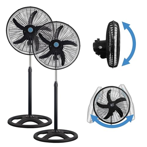 Ventilador de Pedestal, Set de 2 Piezas, Ventilador de 18 Pulgadas con 3 Velocidades, Oscilante, Altura Ajustable, Motor 55W, Facil Armado | Ecomlab