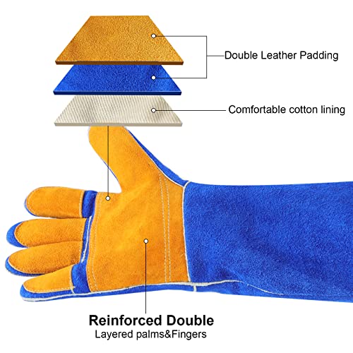 Animal Handling Gloves, Bite Proof Gloves - Cat Gloves Bite Proof Kevlar Reinforced Leather for Dog, Cat Scratch, Falcon, Grabbing, Reptile, Snake (17.7inch/45cm)