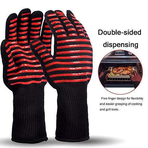 PROKITCHEN BBQ Grill Oven Gloves Heat Resistant Cooking Mitts Silicone for BBQ Grill, Deep Fry, Fire Pit, Campfire & Meat Smoking, 1 Pair