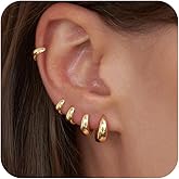 NECOCY 4 Pairs Small Huggie Hoop Earrings for Women, Chunky 14K Gold Plated Earrings Stack Hypoallergenic Lightweight Trendy Cartilage Hoops Earring Set for Multiple Piercing Dainty Minimal Jewelry