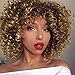 Quick Wig Afro Curly Wigs Short Kinky Curly Full Wigs with Bangs Ombre Brown Mixed Light Brown Synthetic Heat Resistant African Wigs for Black Women