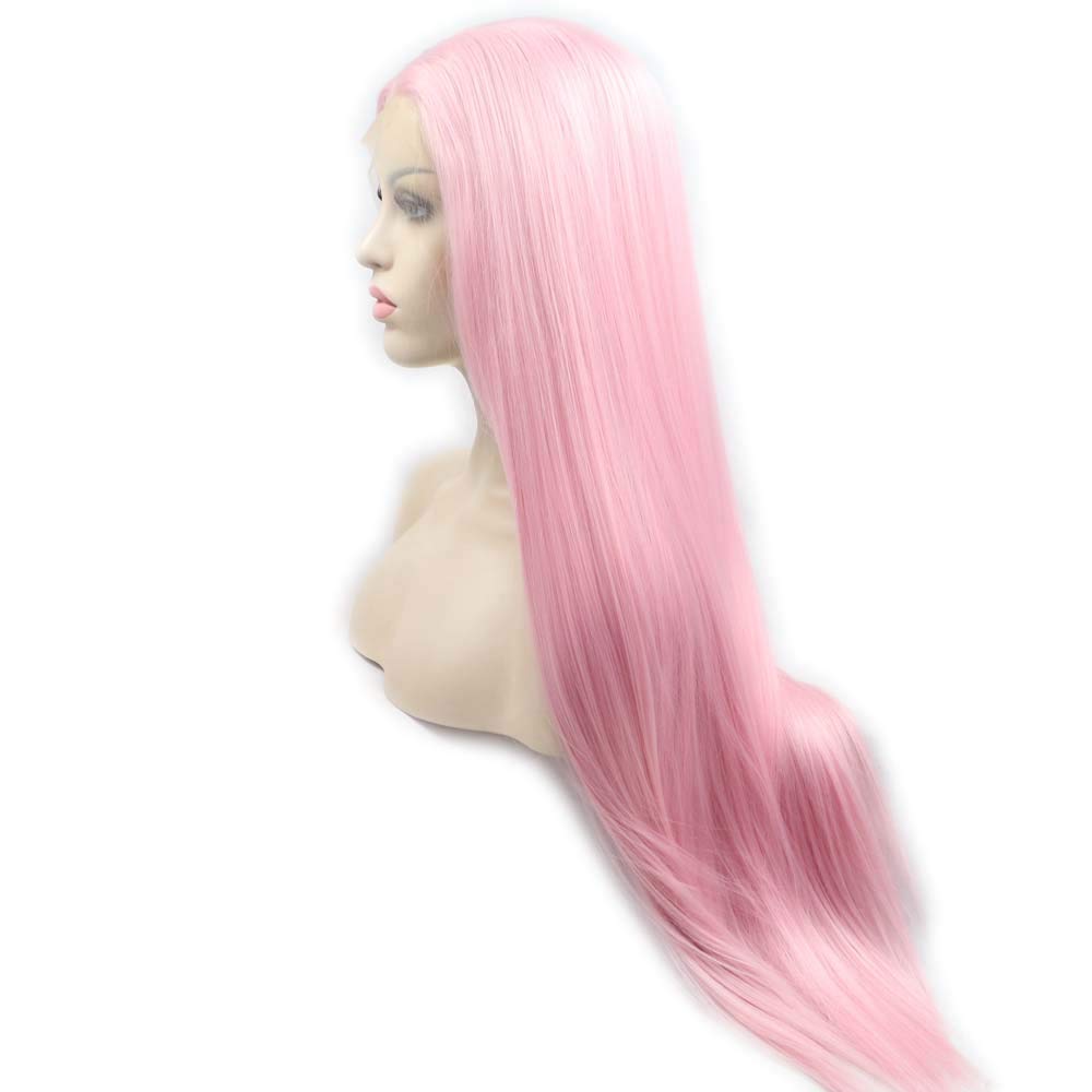 Xiweiya Synthetic Lace Front Long Silky Straight Baby Pink Wigs - Heat Resistant Fiber, Make Up/Cosplay Wigs — image 1