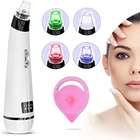 Blackhead Remover, RIRGI Electric Vacuum Comedo Suction Removal Exfoliating Tool Rechargeable Skin Facial Pore Cleaner Acne Comedone Extractor with 5 Replaceable Suction Heads and Facial Cleansing Pad