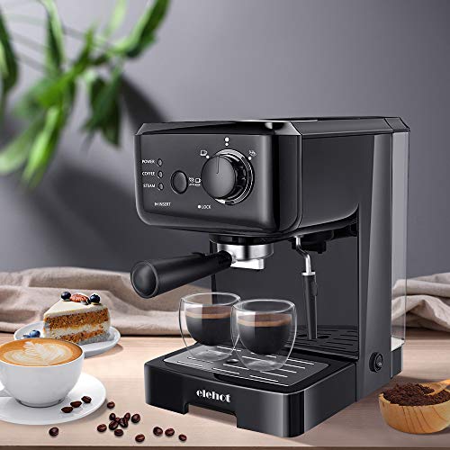 ELEHOT Espresso Machine Coffee Makers with 15 Bar Pump and Milk Frother (Black)