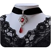 POTIANDEFUGUI Gothic Velvet Choker Necklace for Women Vintage Crystal Victorian Red/Black Blood Drop Pendant Necklace Witch Vampire Role Playing Character Halloween Jewelry Gift
