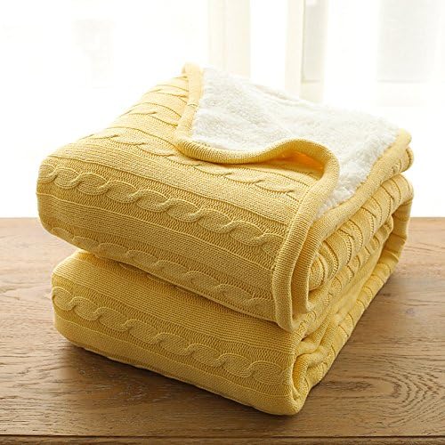 BDUK Cotton knit sweater + Lamb Wool blankets winter composite warm blanket blankets Plush Blanket ,150cmx200cm, yellow