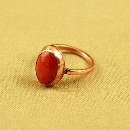 Red Jasper and Copper Ring, Bezel Set Ring, Gemstone Ring
