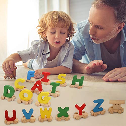 image for XREXS 28pcs Letter Train Wooden Alphabet Railway , Letter Alphabet Tra