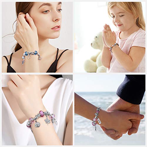 Bracelet Making Kit, 56pcs DIY Jewelry Making Kit with 3pc Silver Plated Bracelets Chains - Charm Bracelets for Girls Teen Kids, Great Christmas Birthday Welcome Handmade Craft Gift