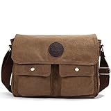 Eshow 14 Inch laptop Men's Canvas Cross Body Messenger Traval Shoulder Bag (Brown)